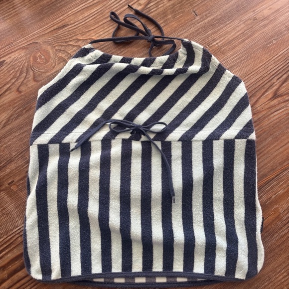 Tommy Jeans Y2K Stripped Terry Cloth Halter Top Size Medium Front Tie - Picture 9 of 11
